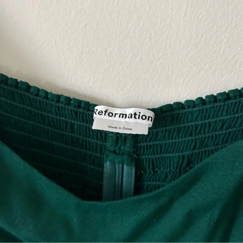 Reformation Emerald Green Puff Sleeve Peplum Top